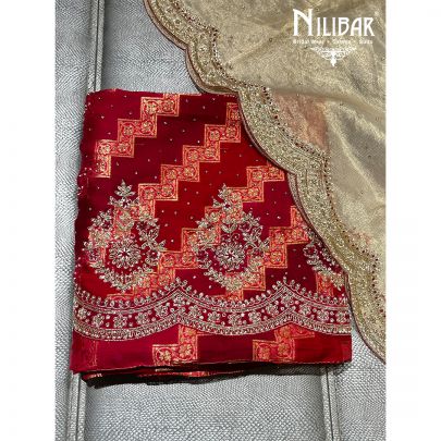 Blood Organza Unstitched Suit