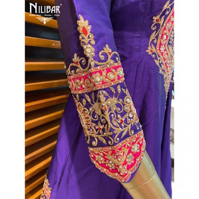 Purple, Yellow and Magenta Silk and Chiffon Salwar Suit Set