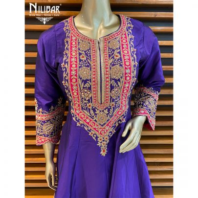Purple, Yellow and Magenta Silk and Chiffon Salwar Suit Set