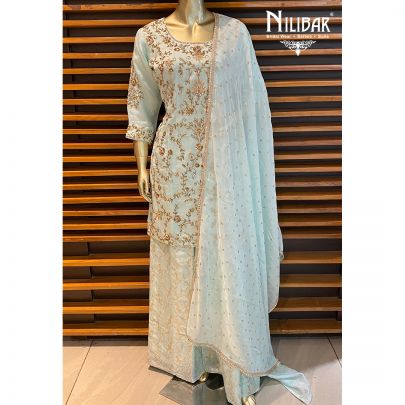 Powder Silk Palazzos Suit Set