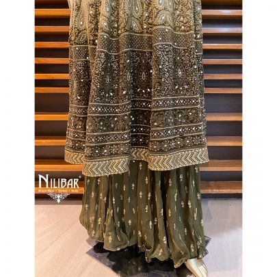 Mehendi Green Georgette Palazzos Suit Set 