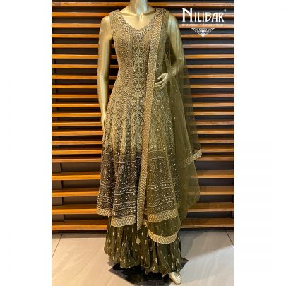 Mehendi Green Georgette Palazzos Suit Set 