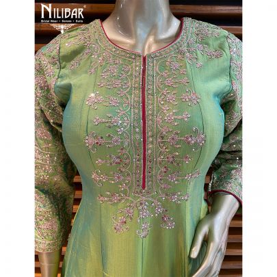 Yellow, Pink and Green Silk Salwar Suit Set