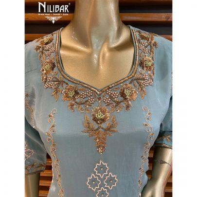 Sky Blue Crepe Salwar Suit Set