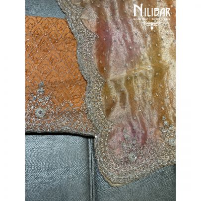 Orange Organza Unstitched Suit