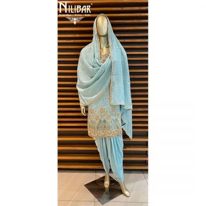 Sky Blue Crepe Salwar Suit Set