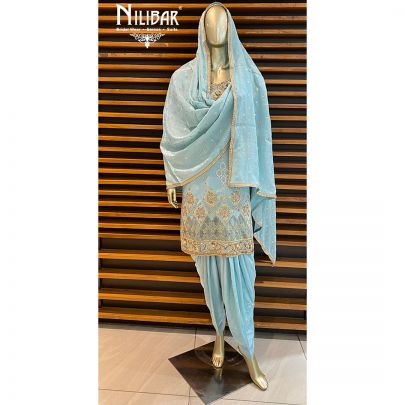 Sky Blue Crepe Salwar Suit Set