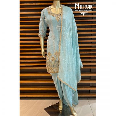 Sky Blue Crepe Salwar Suit Set