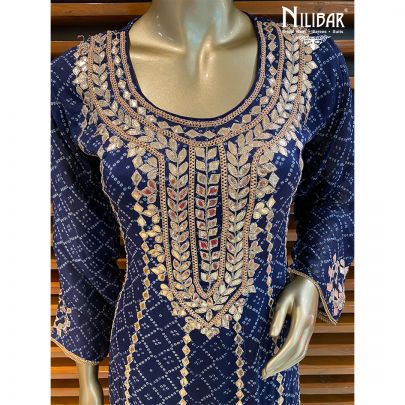 Blue Chinon Salwar Suit Set