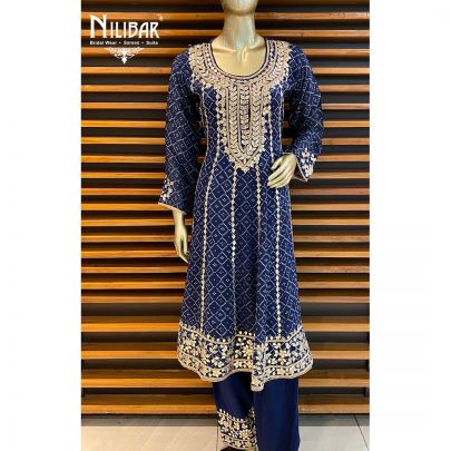 Blue Chinon Salwar Suit Set