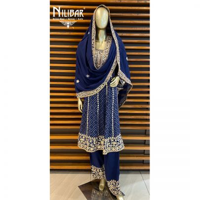 Blue Chinon Salwar Suit Set