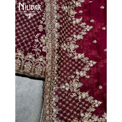 Wine Organza Unstitched Suit