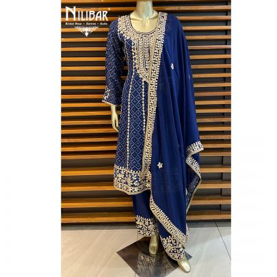 Blue Chinon Salwar Suit Set