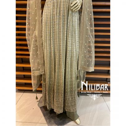Olive Green Georgette Palazzos Suit