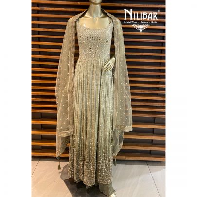 Olive Green Georgette Palazzos Suit