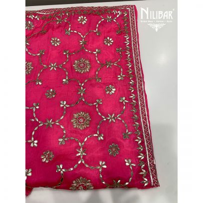 Fiery Rose Pink Silk and Chiffon Unstitched Suit