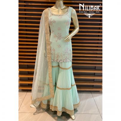 Mint Georgette Sharara Suit