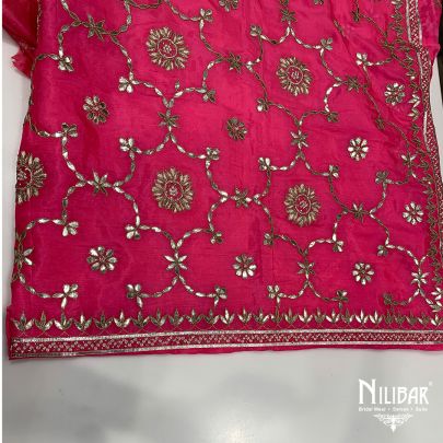 Fiery Rose Pink Silk and Chiffon Unstitched Suit