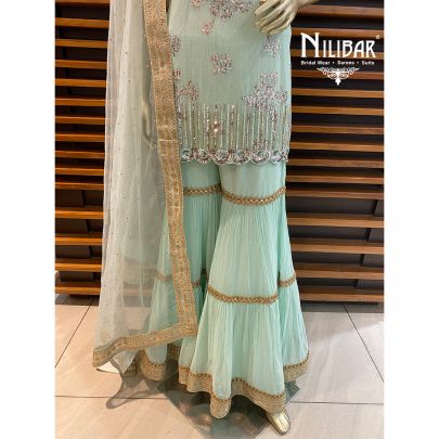 Mint Georgette Sharara Suit
