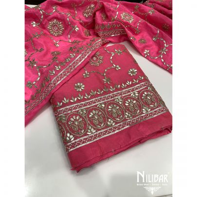 Fiery Rose Pink Silk and Chiffon Unstitched Suit