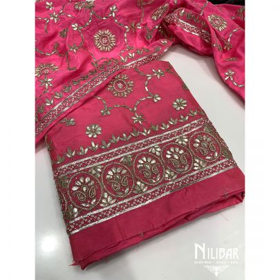 Fiery Rose Pink Silk and Chiffon Unstitched Suit