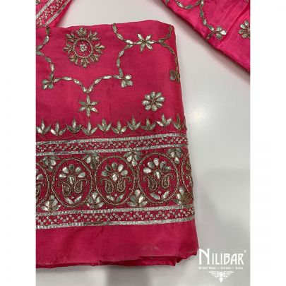 Fiery Rose Pink Silk and Chiffon Unstitched Suit
