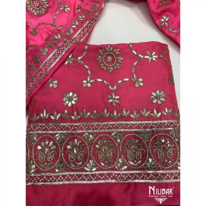 Fiery Rose Pink Silk and Chiffon Unstitched Suit