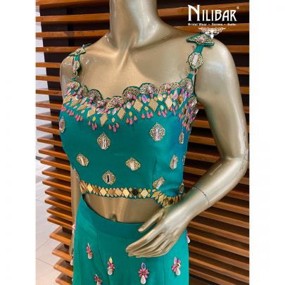 Jade Green Silk Palazzos Suit