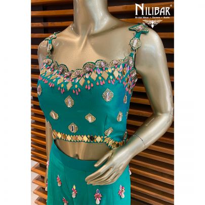 Jade Green Silk Palazzos Suit