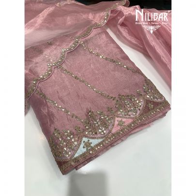 Crepe Pink Organza Unstitched Suit