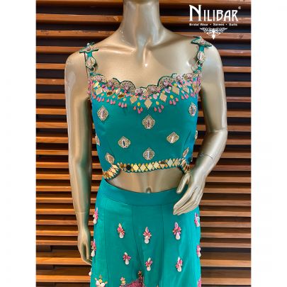 Jade Green Silk Palazzos Suit