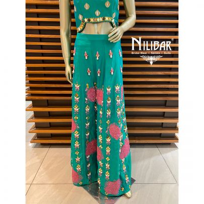Jade Green Silk Palazzos Suit