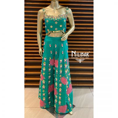 Jade Green Silk Palazzos Suit