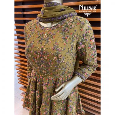 Army Green Georgette Palazzos Suit