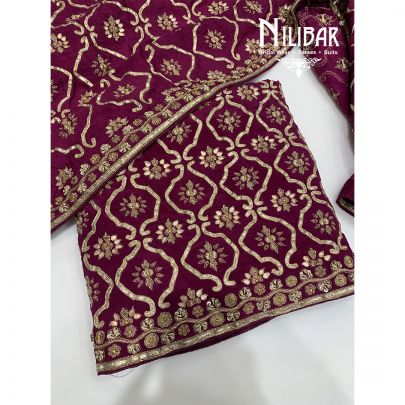 Wine Crepe and Chinon Unstitched Suit