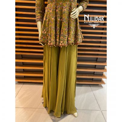 Army Green Georgette Palazzos Suit