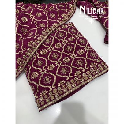 Wine Crepe and Chinon Unstitched Suit