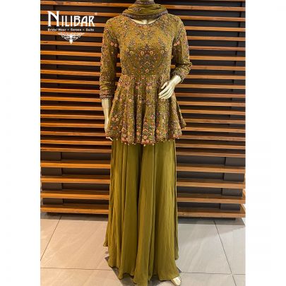 Army Green Georgette Palazzos Suit