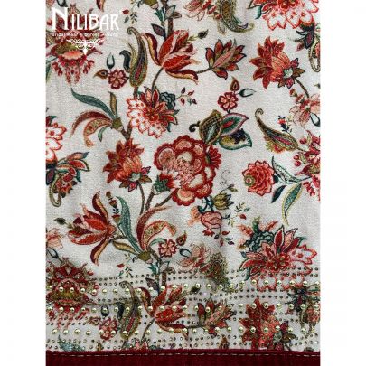 Pale Beige and Maroon  Velvet Unstitched Suit