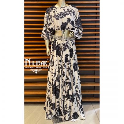 Black and White Crepe Indo Western Suit