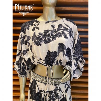 Black and White Crepe Indo Western Suit