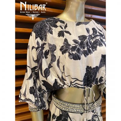 Black and White Crepe Indo Western Suit