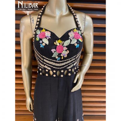 Black Silk Jumpsuit with Hatler Neck