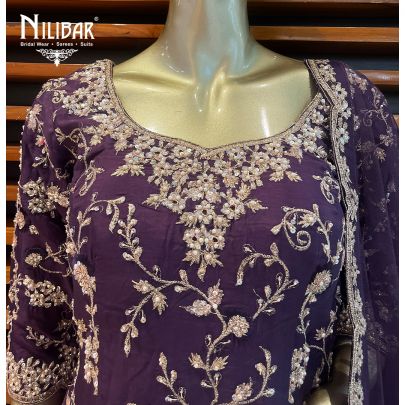 Dark Purple Silk and Net Palazzo Suit