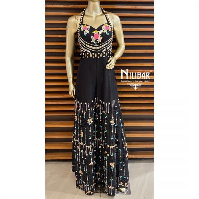 Black Silk Jumpsuit with Hatler Neck