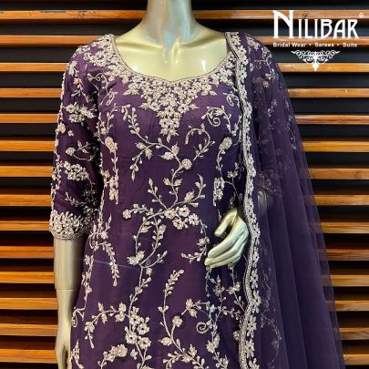 Dark Purple Silk and Net Palazzo Suit