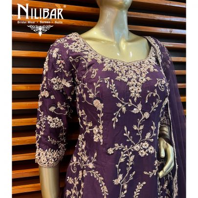 Dark Purple Silk and Net Palazzo Suit