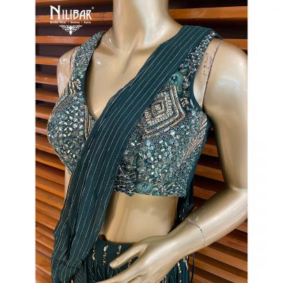 Bottle Green Georgette Draped Saree