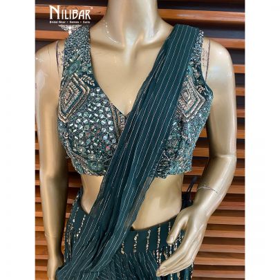 Bottle Green Georgette Draped Saree