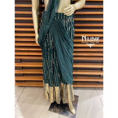 Bottle Green Georgette Draped Saree